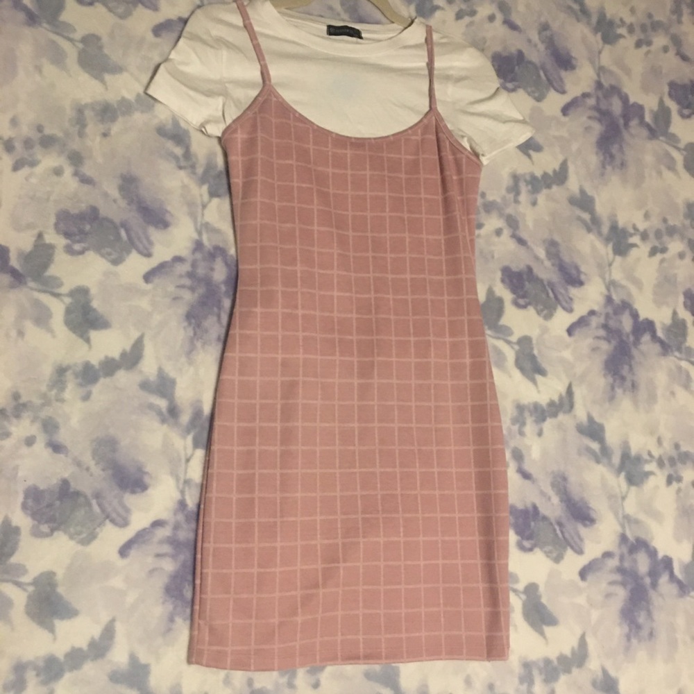 NWT Popular 21 Shirt under Pink Plaid cami dress